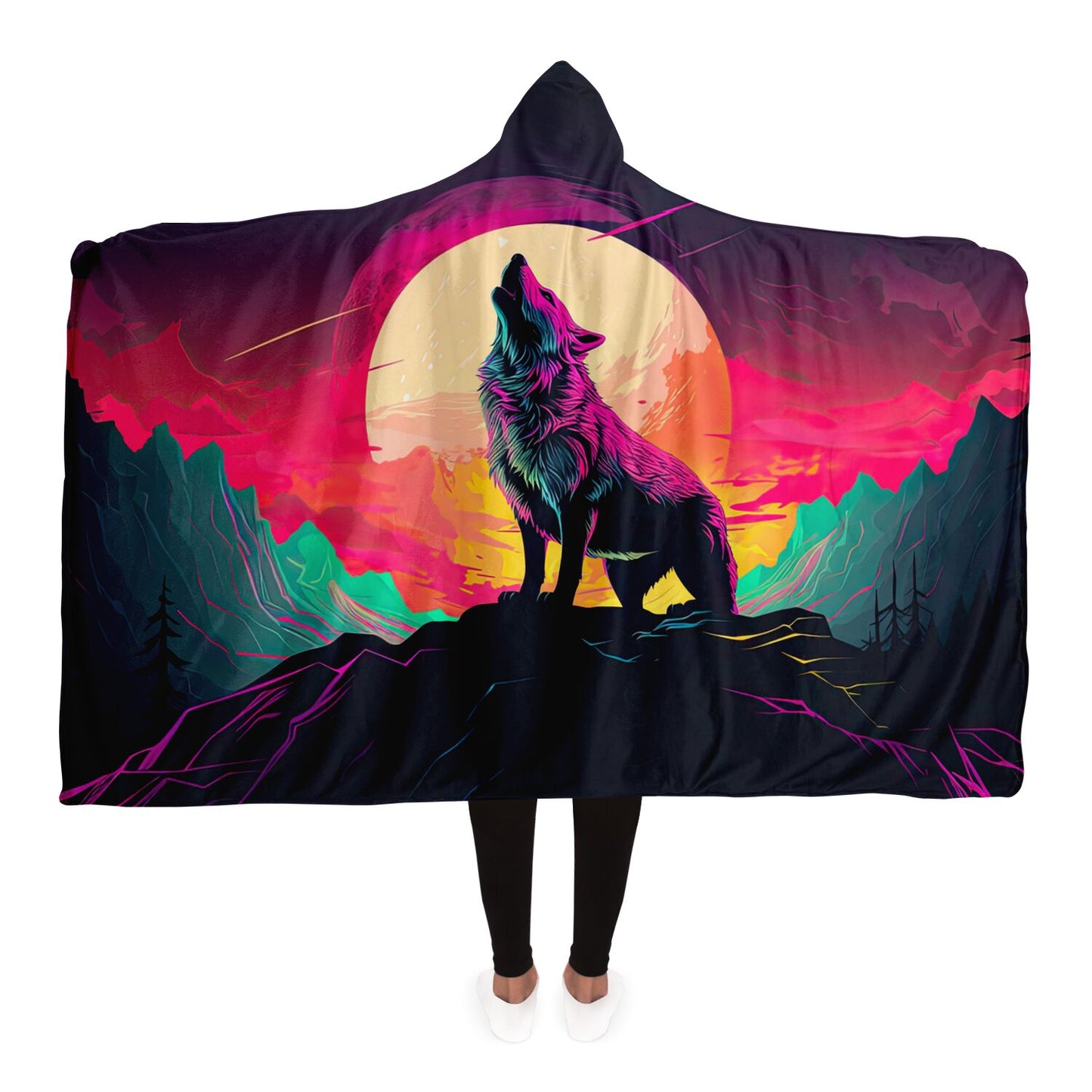 Wolf Howling at the Moon - Hooded Blanket